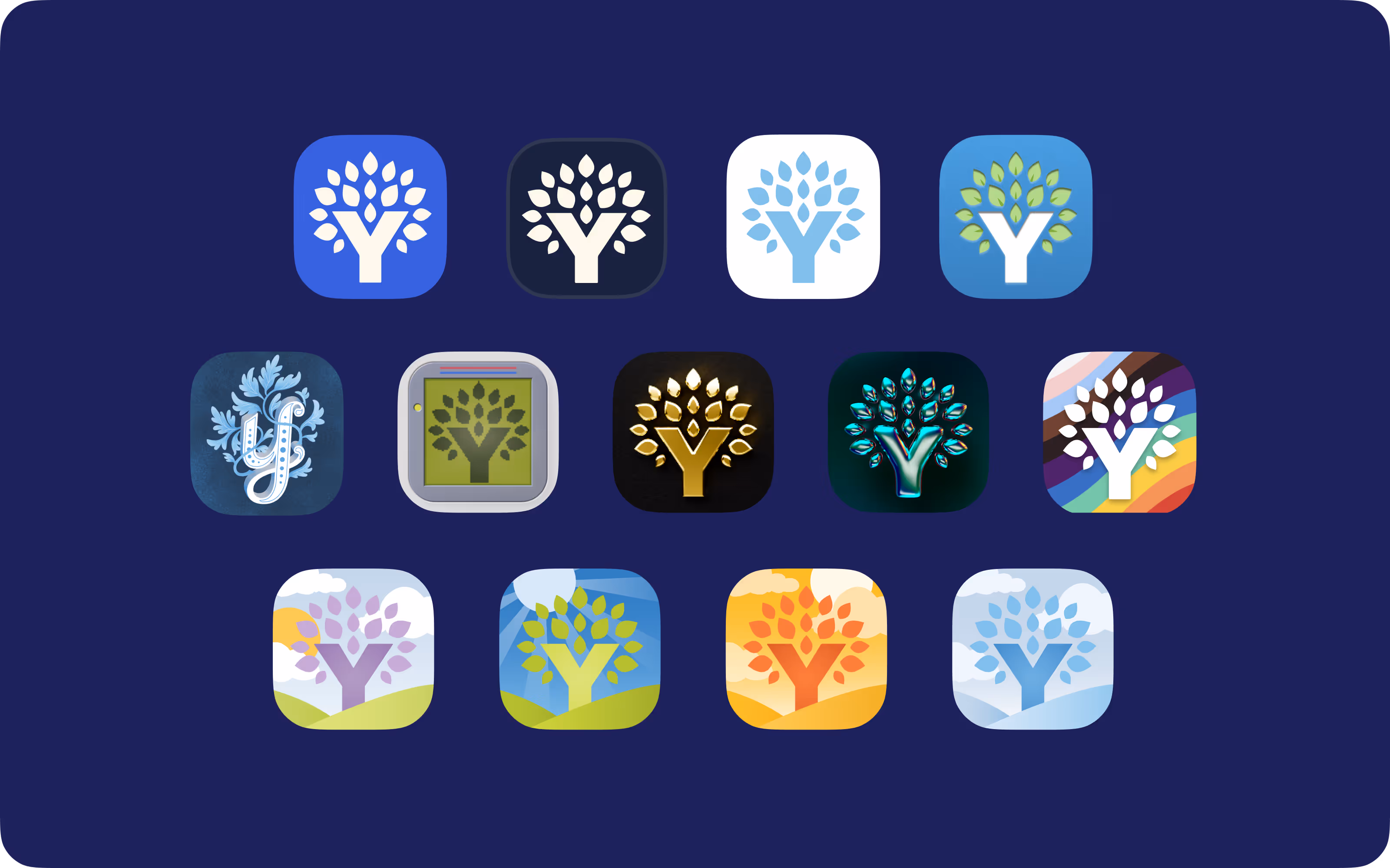 An image of the 13 available app icons for iOS